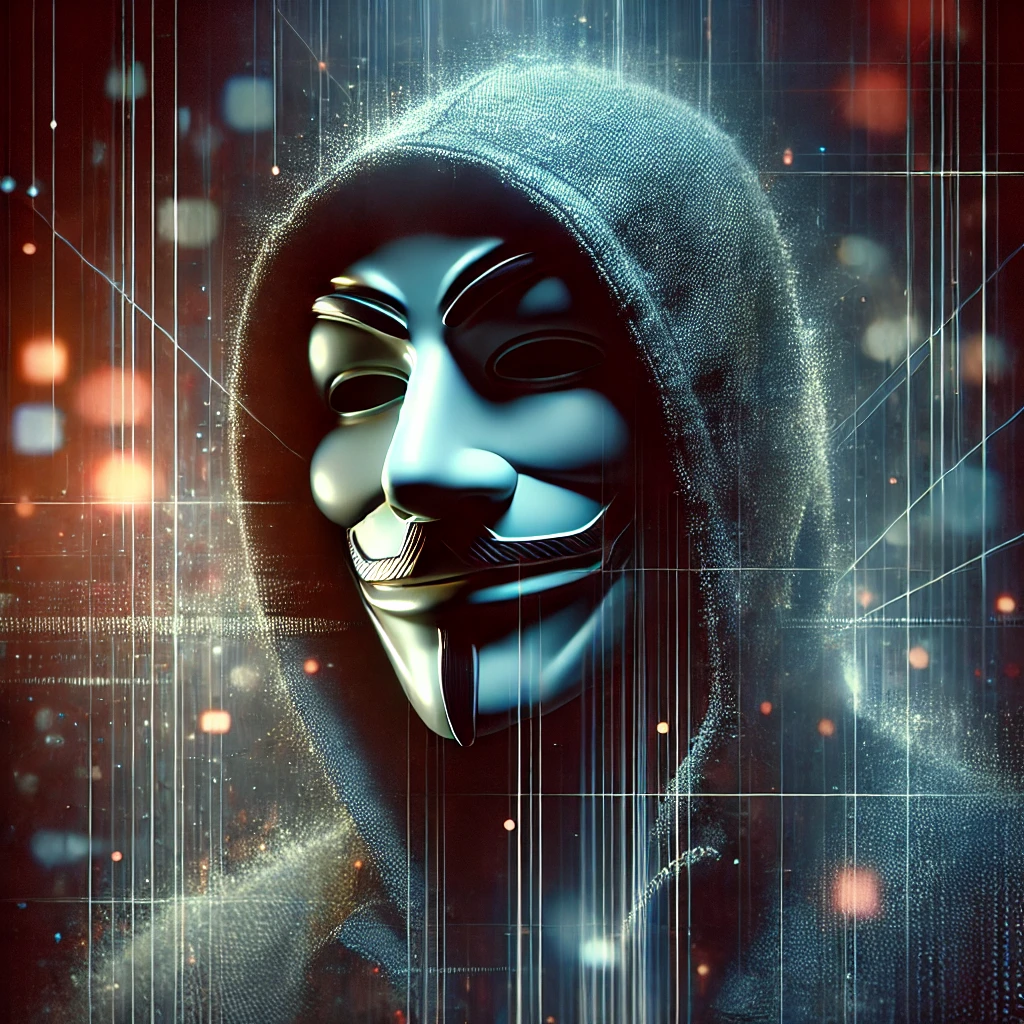 DALL·E 2024-10-27 15.56.45 - Create an image of a figure wearing a mask inspired by a Guy Fawkes style, symbolizing anonymity and secrecy. The figure should have a mysterious and